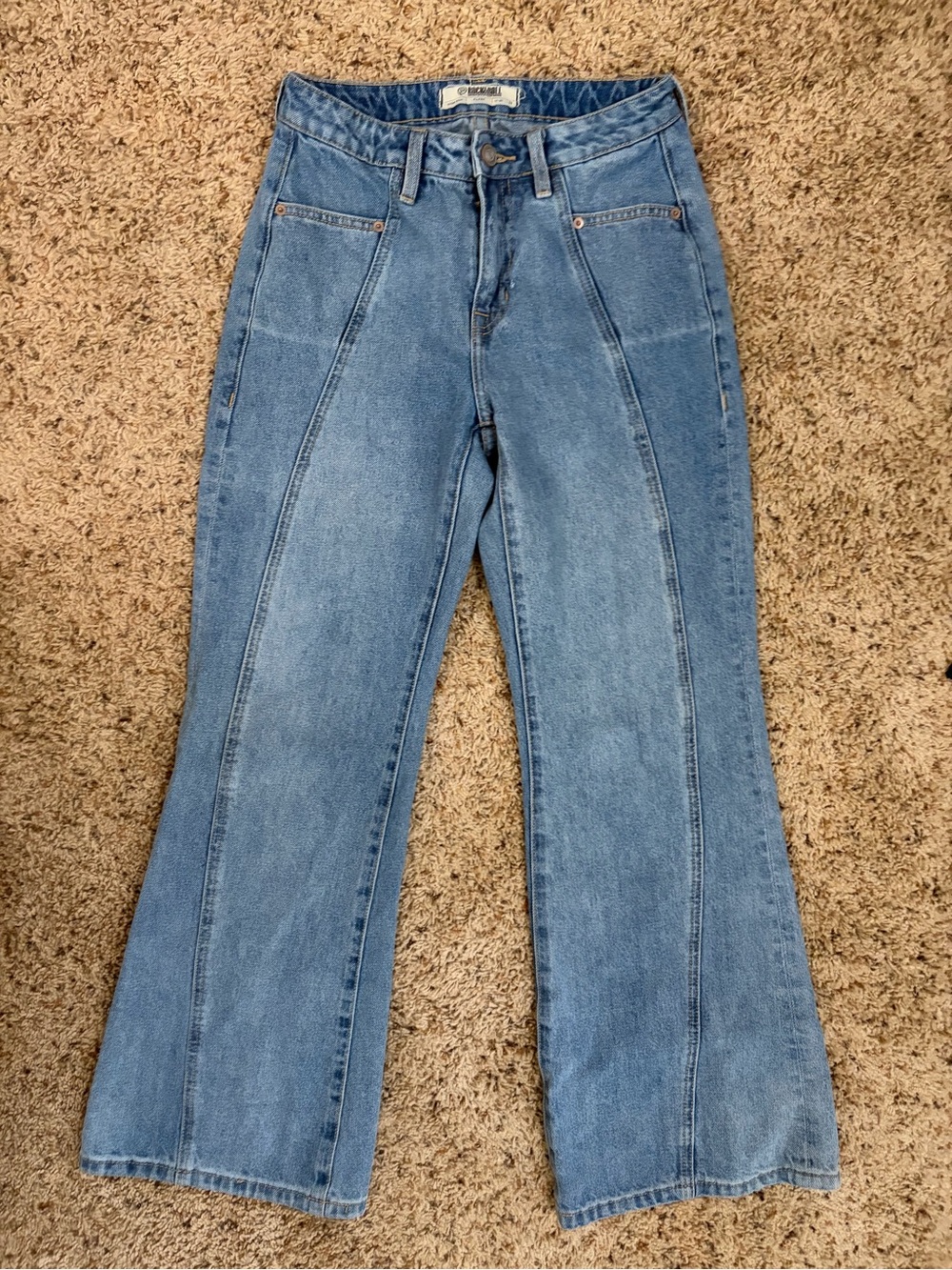 Rock & Roll Cowgirl Light Blue Flare Jeans with Panel Seams